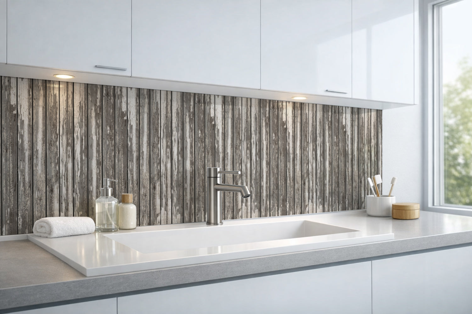 Waschbeckenrückwand Holzoptik