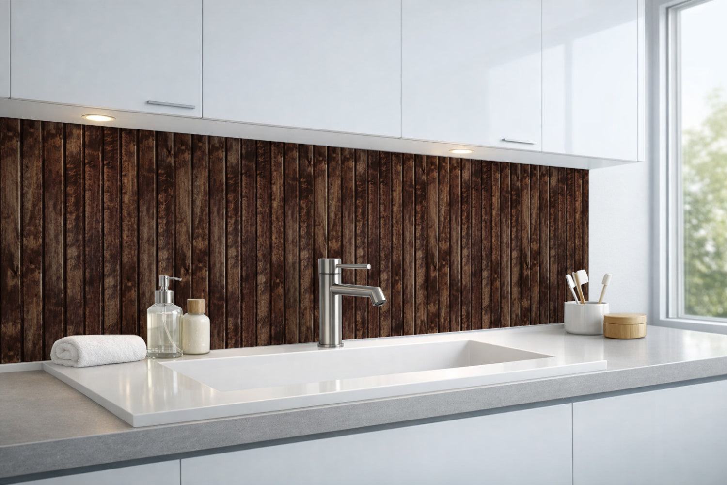 Waschbeckenrückwand Holzoptik