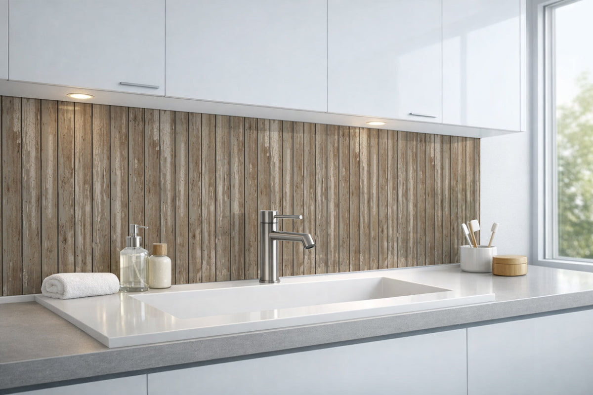 Waschbeckenrückwand Holzoptik