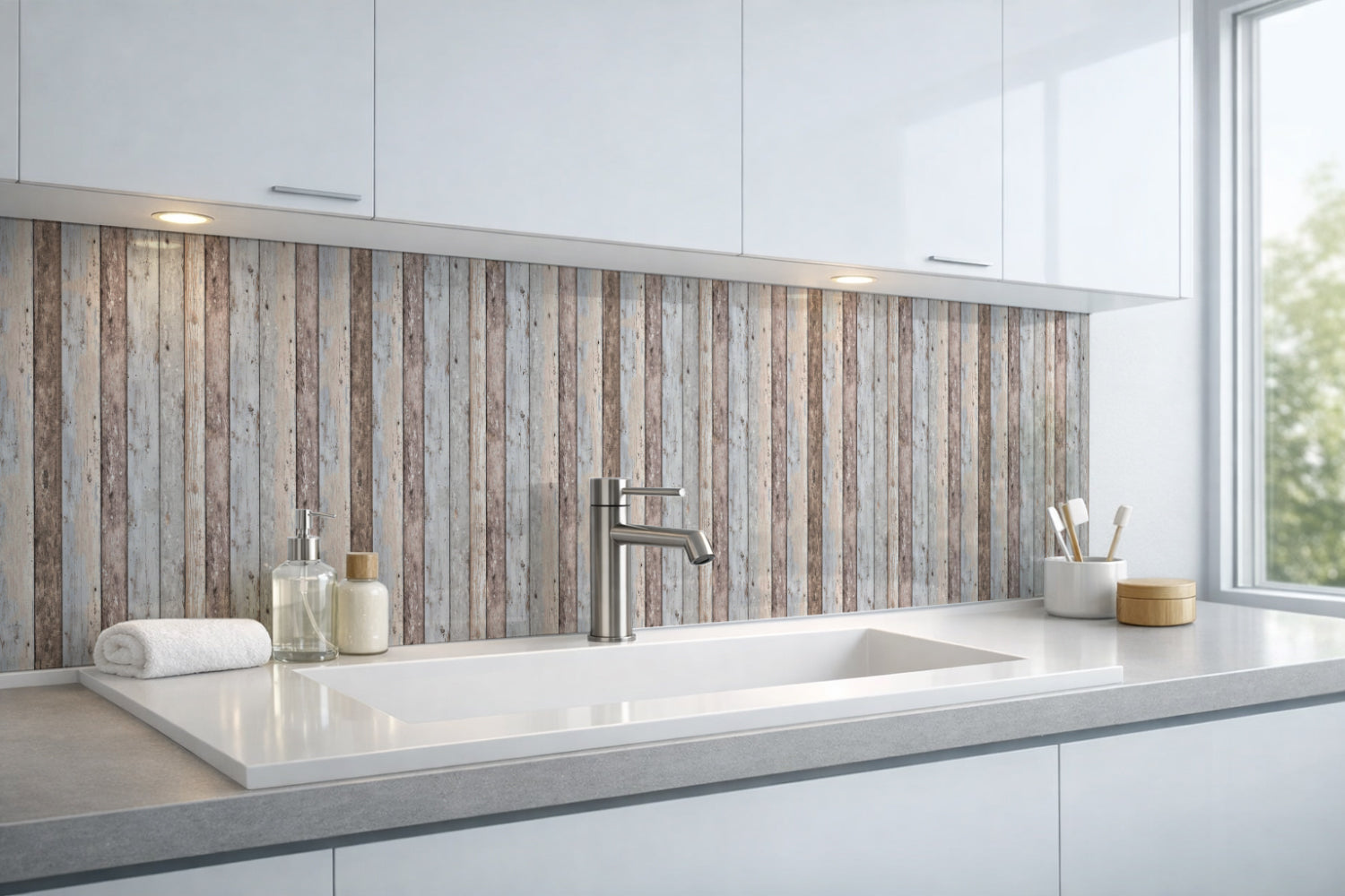 Waschbeckenrückwand Holzoptik