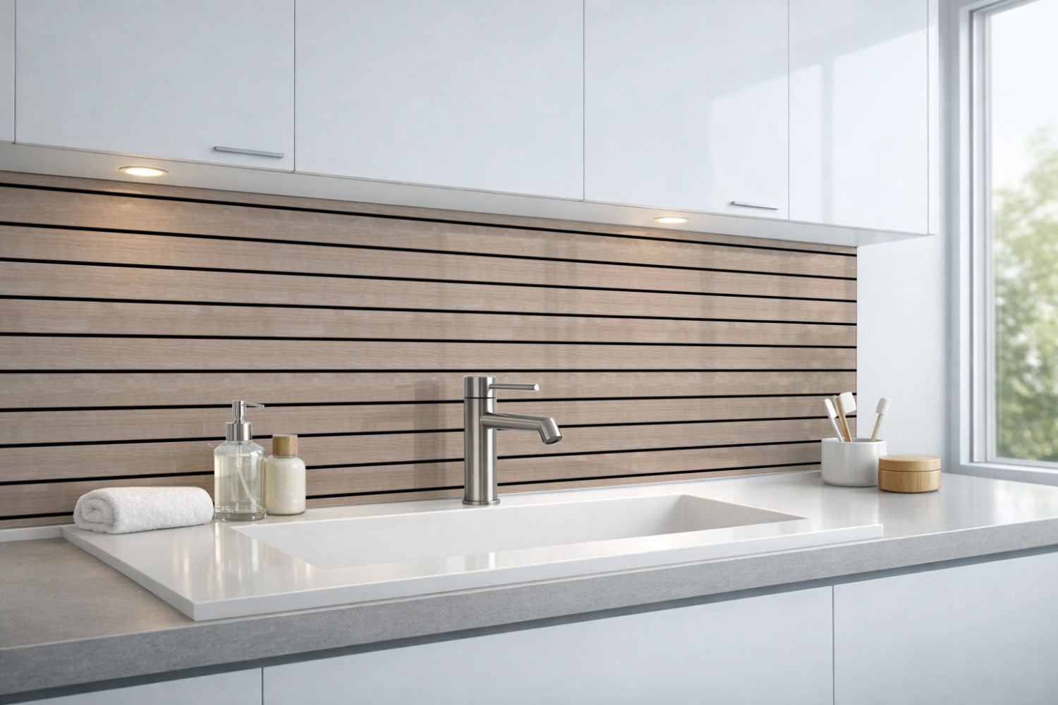 Waschbeckenrückwand Holzoptik