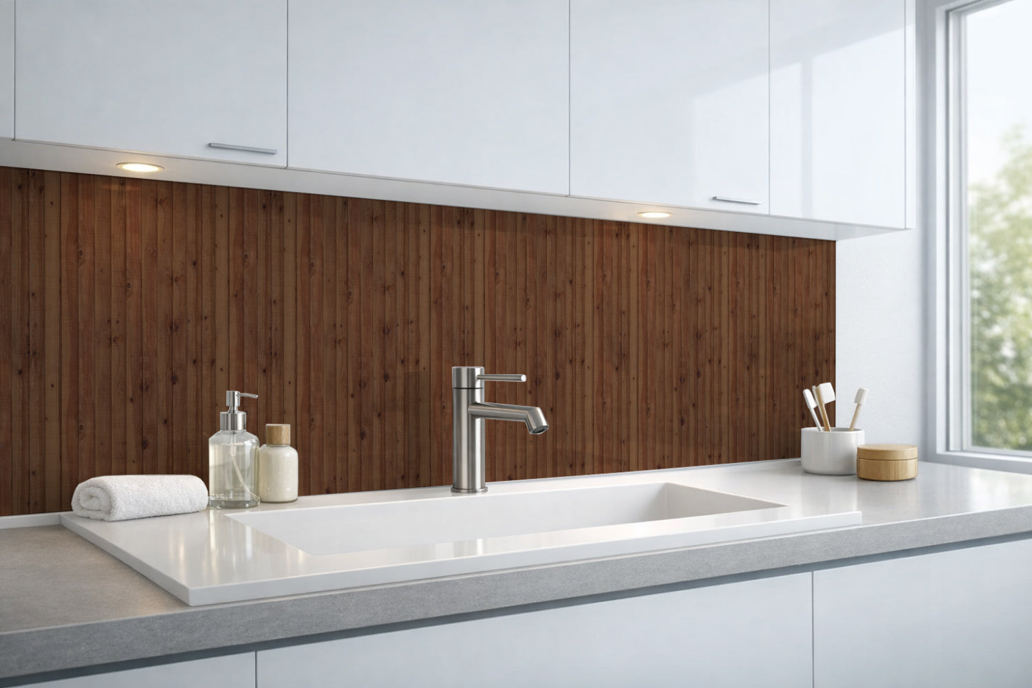 Waschbeckenrückwand Holzoptik