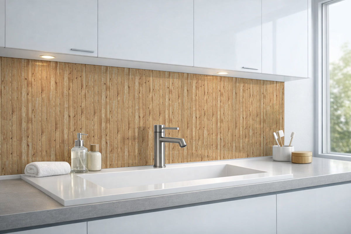 Waschbeckenrückwand Holzoptik