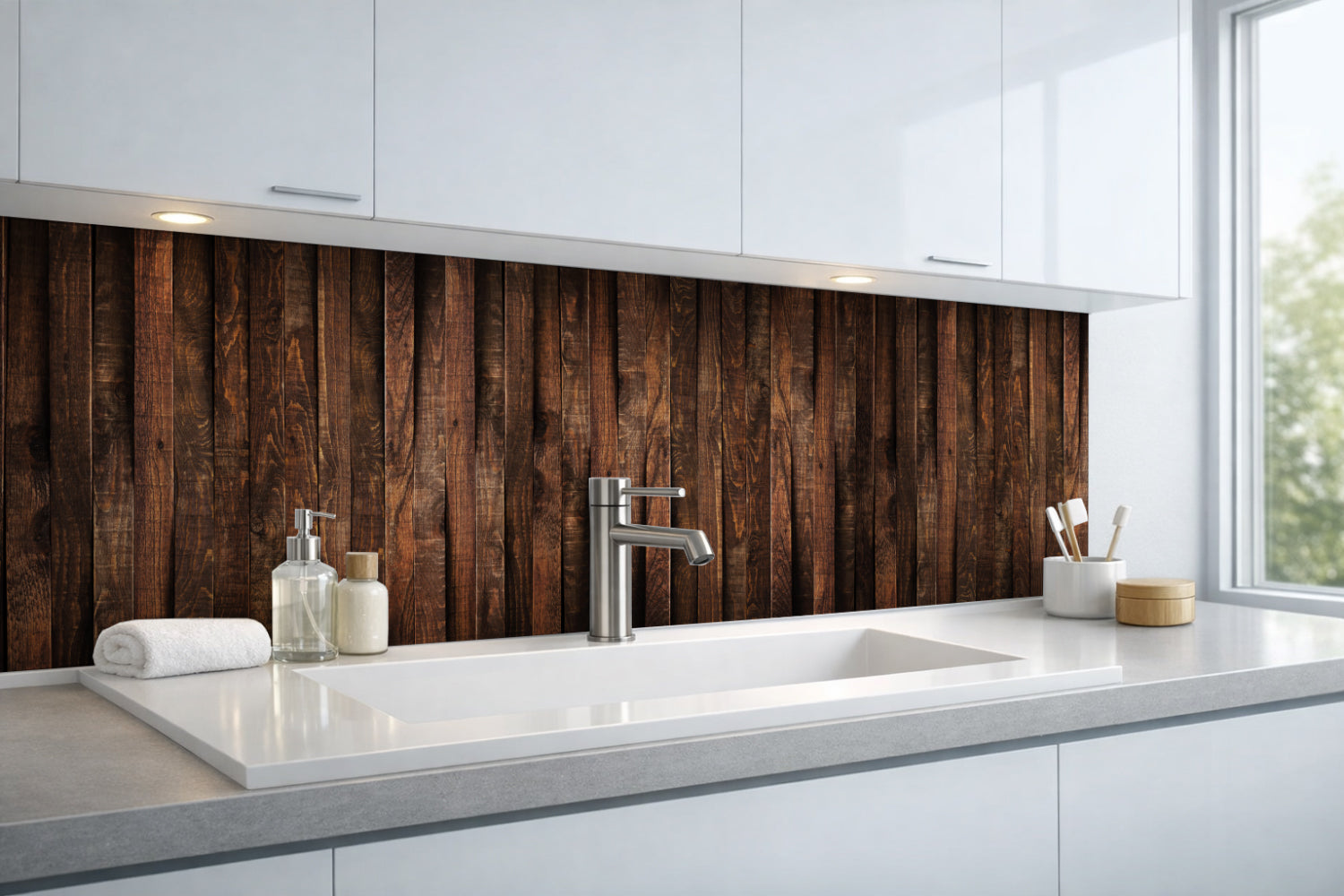 Waschbeckenrückwand Holzoptik