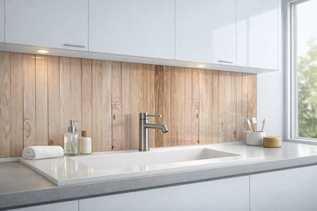 Waschbeckenrückwand Holzoptik