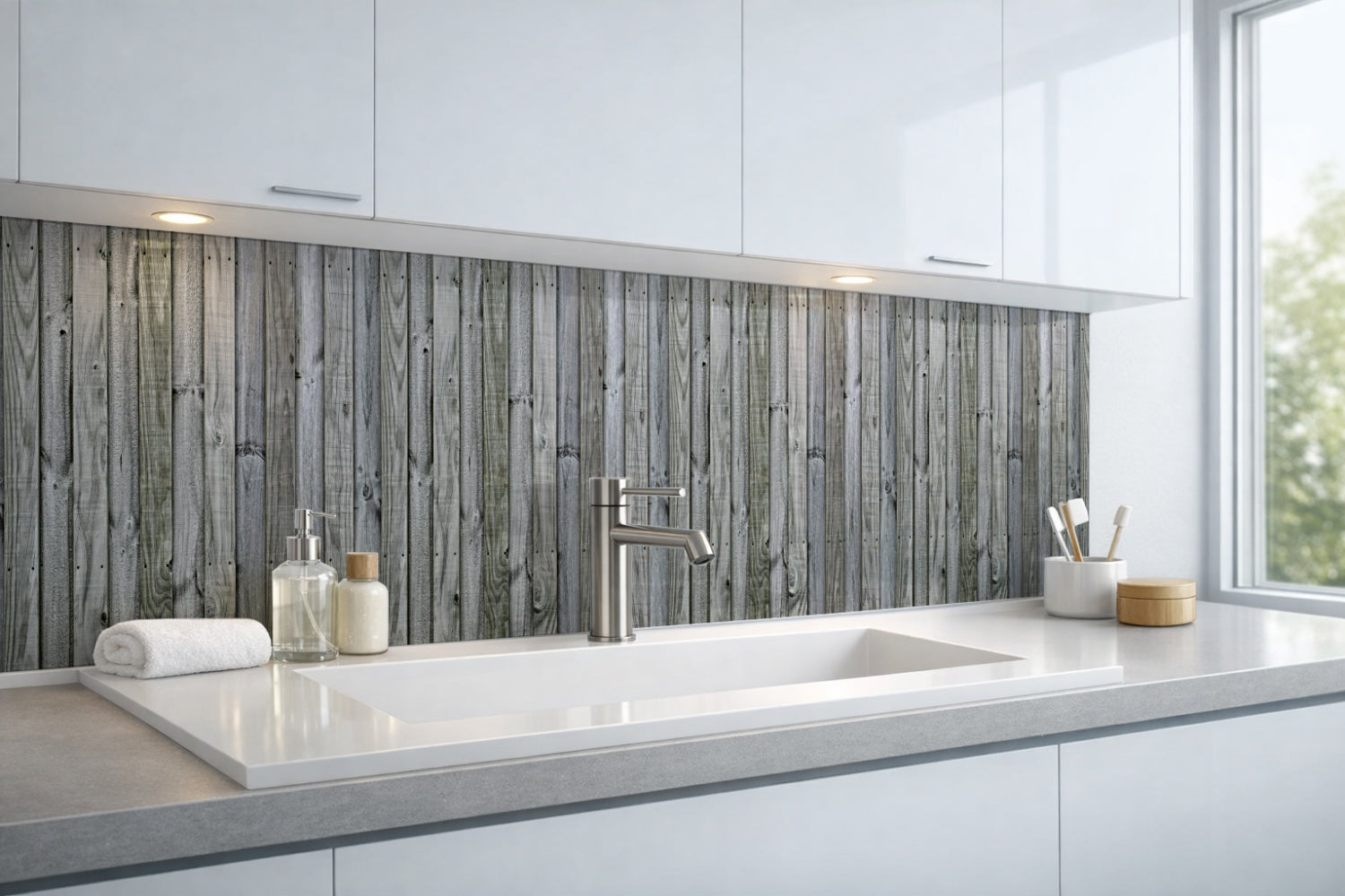 Waschbeckenrückwand Holzoptik