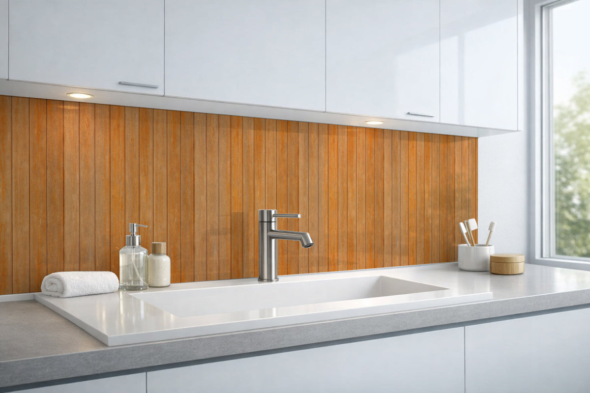 Waschbeckenrückwand Holzoptik