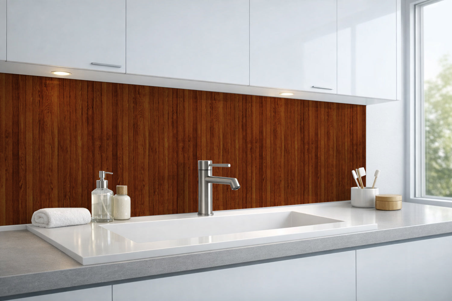 Waschbeckenrückwand Holzoptik