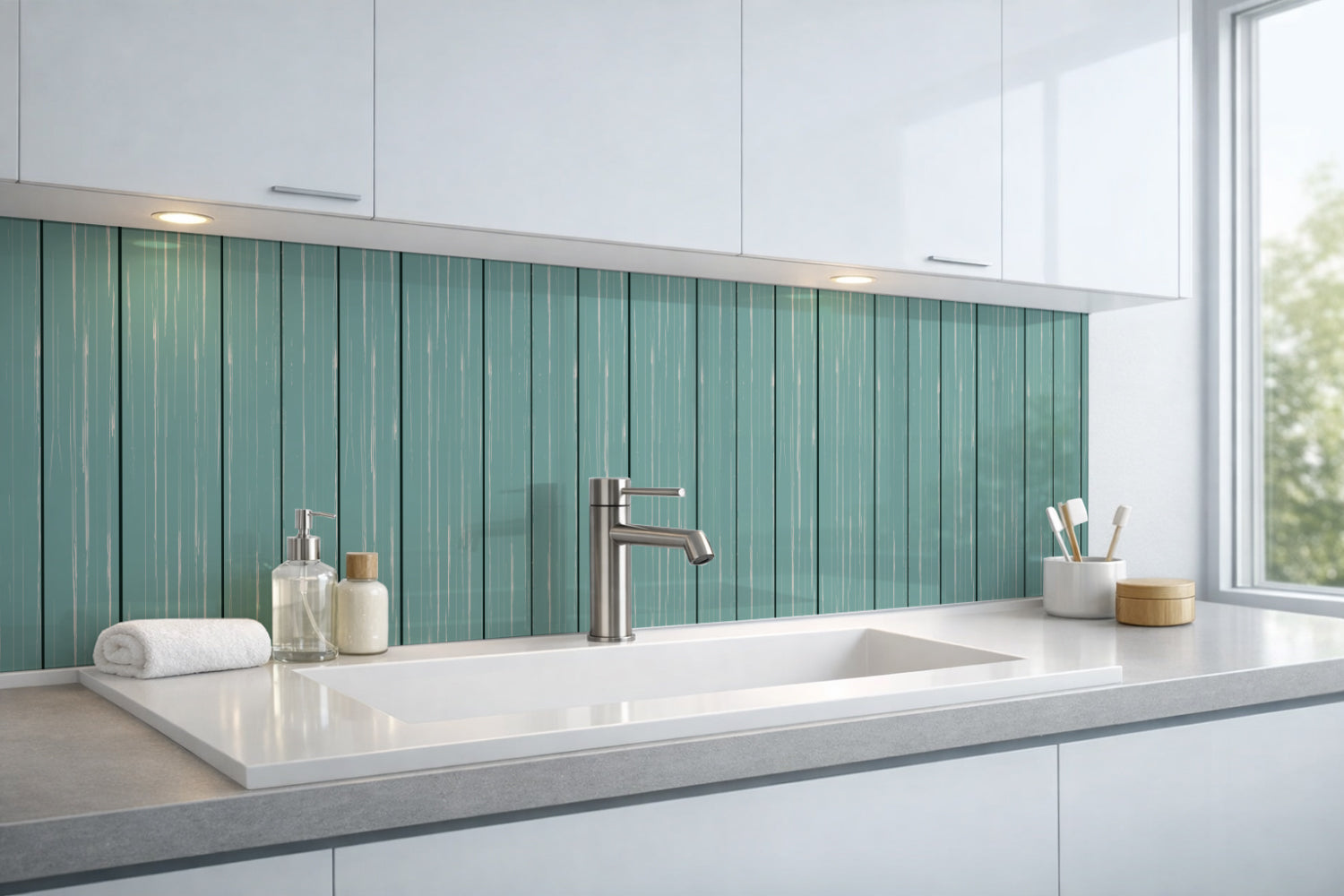 Waschbeckenrückwand Holzoptik