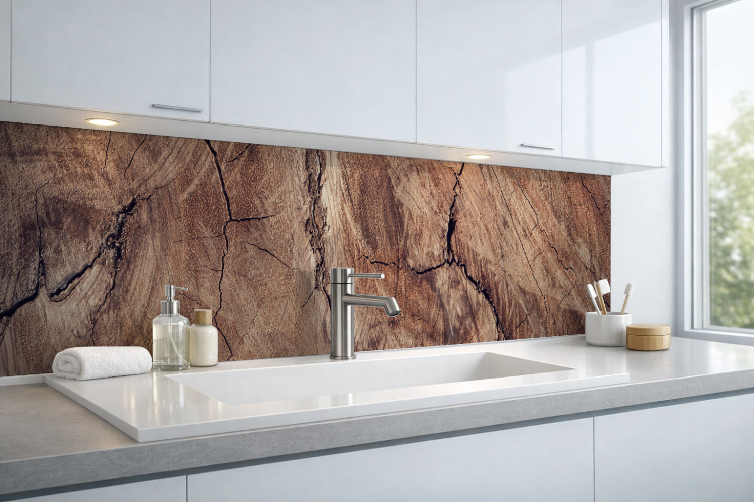 Waschbeckenrückwand Holzoptik