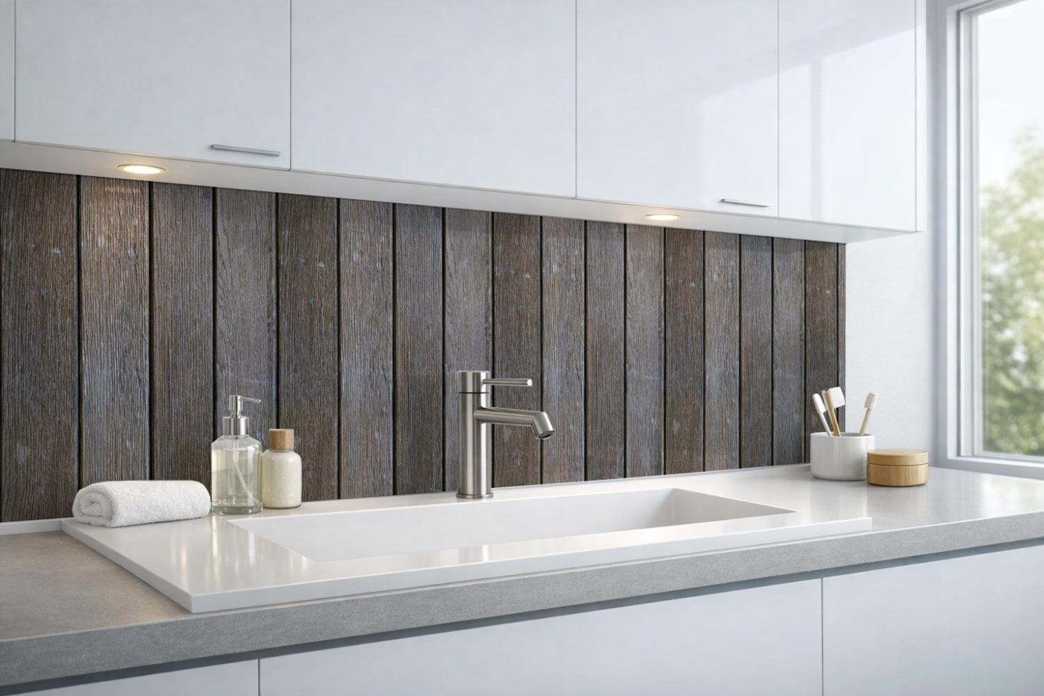 Waschbeckenrückwand Holzoptik