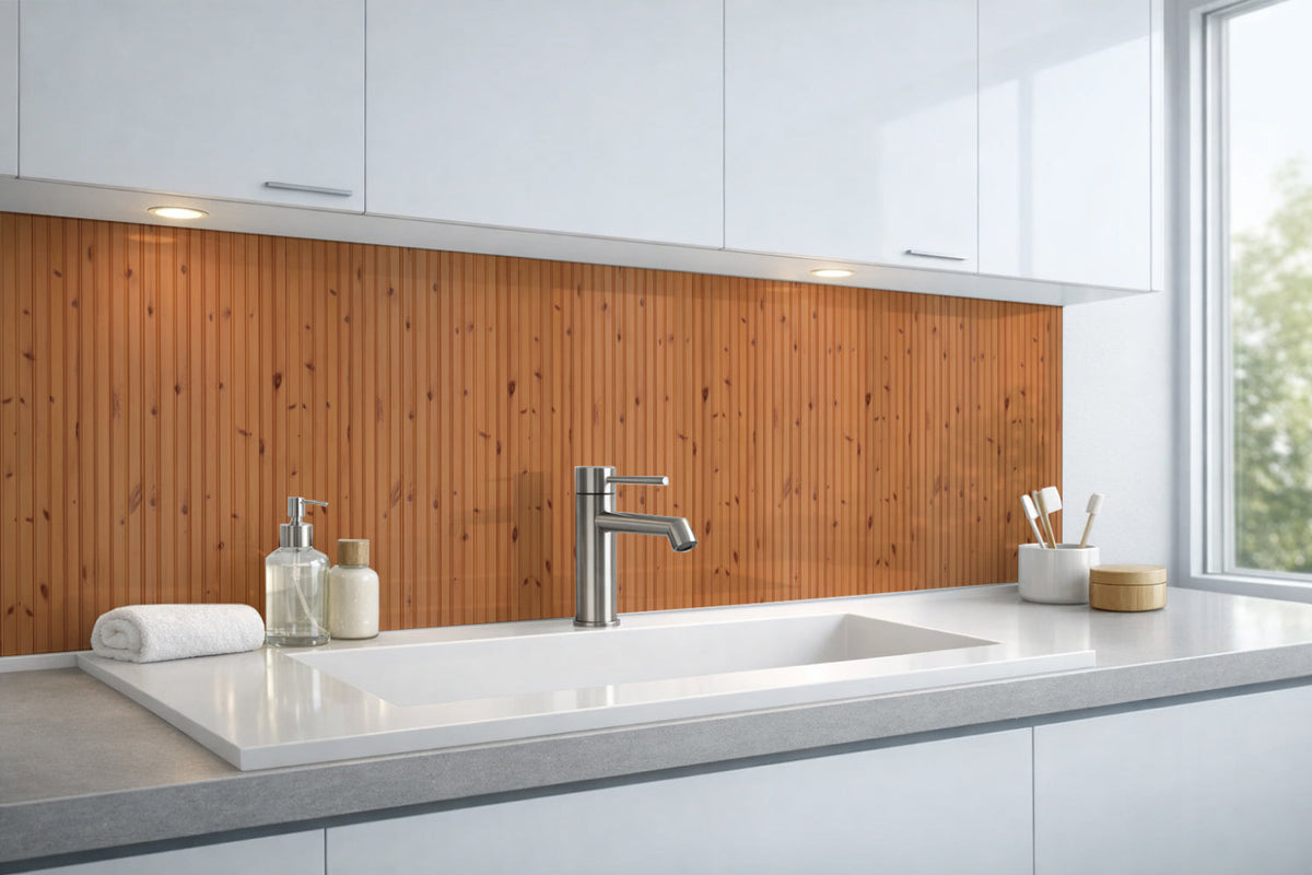 Waschbeckenrückwand Holzoptik