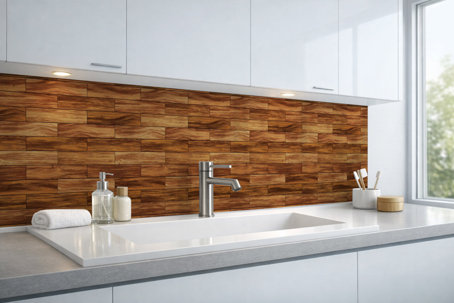 Waschbeckenrückwand Holzoptik