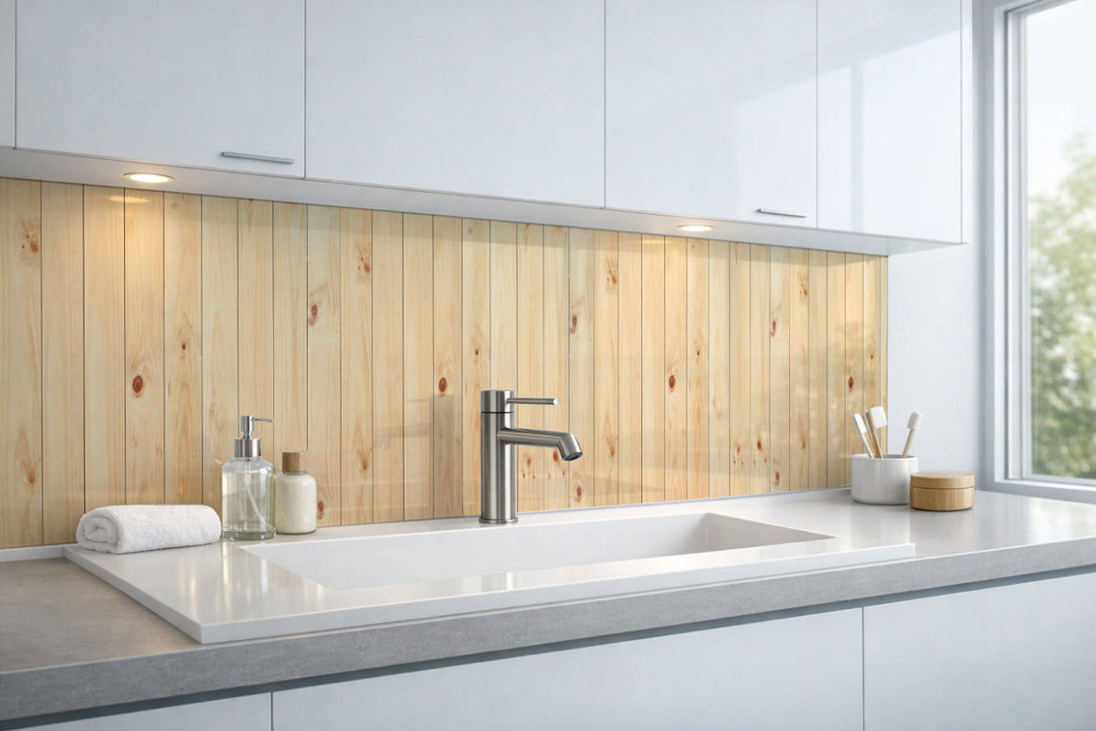 Waschbeckenrückwand Holzoptik