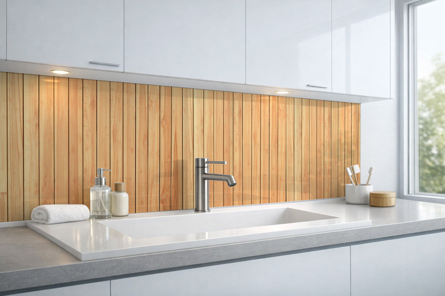 Waschbeckenrückwand Holzoptik