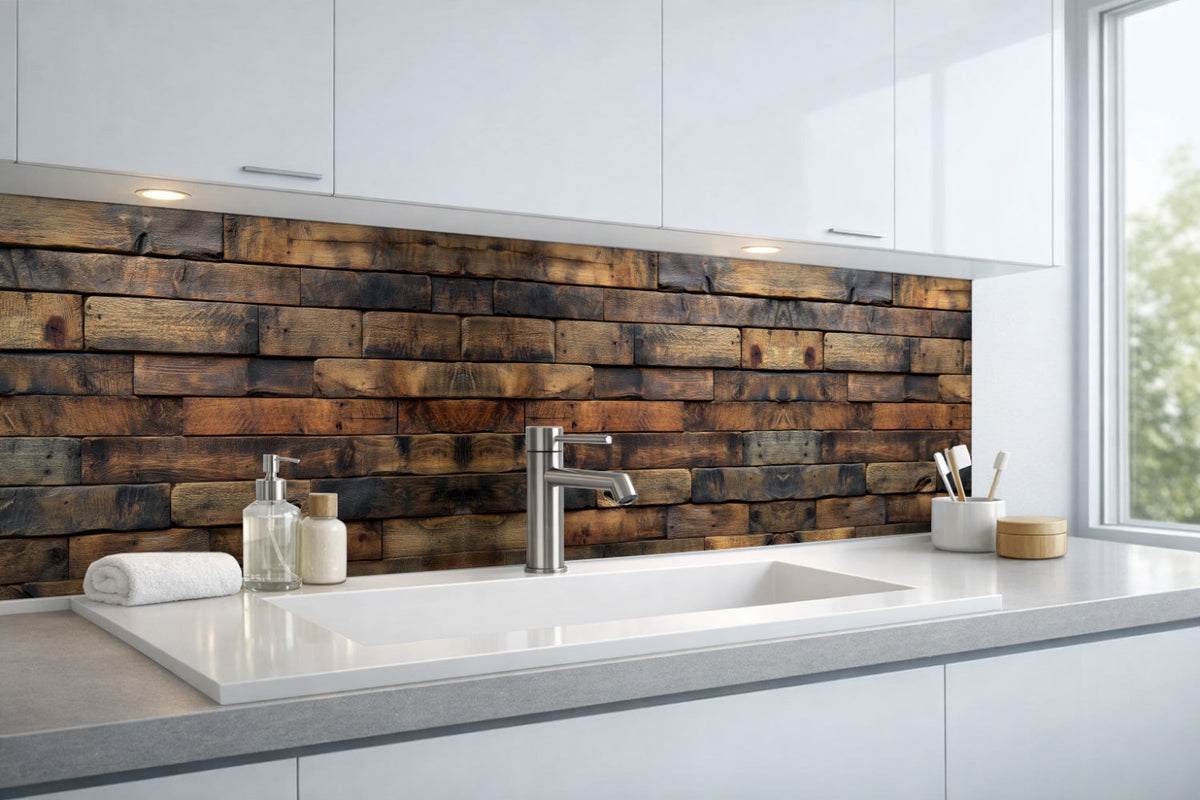 Waschbeckenrückwand Holzoptik